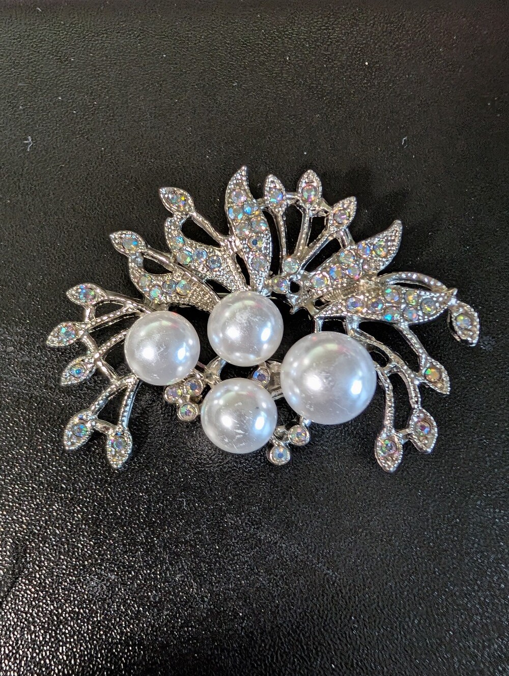 Silver-Tone Pearl & Crystal Floral Brooch - White Pearls